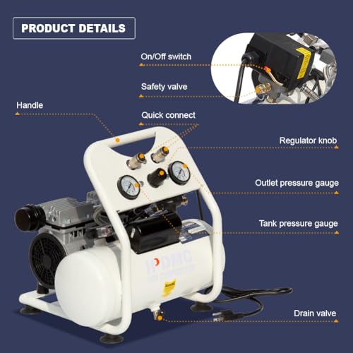 Image of Portable Hot Dog Air Compressor,0.8HP 2.5 Gallon 1.73CFM@90PSI Oil Free Compressor,62 dB Ultra Quiet w /Operation Panel Compressor for Home, Garage, Workshop