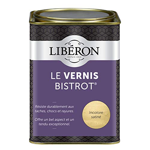 Libéron - Vernis bistrot - Vernis bois - Meubles Boiseries Objets - Très haute qualité - Anti-taches - Anti-chocs et rayures - Tendu bon - Incolore Satin -...