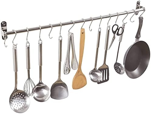 Alicemall kitchen Utensil Rail with 15 Sliding Hooks Wall Mounted Utensil Hanging Rack 304 Stainless Steel Hanger Hooks for Kitchen Tools, Pot (100cm 15 Hooks)