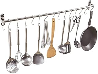 Alicemall kitchen Utensil Rail with 15 Sliding Hooks Wall Mounted Utensil Hanging Rack 304 Stainless Steel Hanger Hooks for Kitchen Tools, Pot (100cm 15 Hooks)