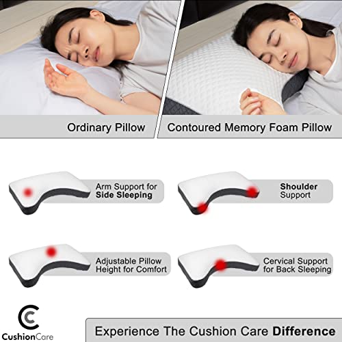 Curved Pillow - Side Sleeper Pillow for Neck and Shoulder Pain Relief – Adjustable Shredded Memory Foam - Cervical Shoulder Pillow for Back Sleepers - Ergonomic Orthopedic Contour Pillows for Sleeping