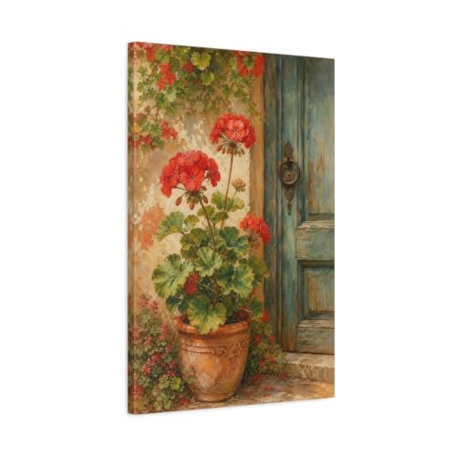 Tableau géraniums rouges déco murale salon moderne 50x75 cm