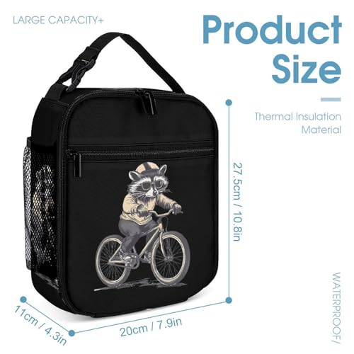 Raccoon Riding A Bike Travel Backpack Lunch Box Pencil Case 3Pcs Set for Men Women Office Outing University4