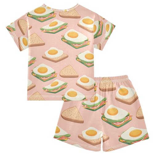 ALAZA Sandwich Egg Pajamas Set Short Sleeve Cotton Sleepwear Summer Pjs 2 Piece 5-14Y2