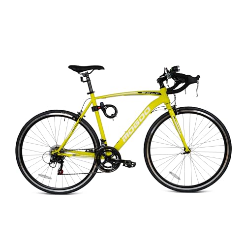 Mogoo Bolt 700C Road Bike 14 Speed Shimano Drivetrain Lightweight Steel Frame Adult Racing Bicycle Kenda Tires Caliper Brakes Cycle For Men Women Bicycle-Men Adult (Small Yellow)