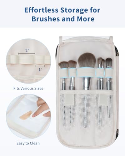 WANDF Travel Toiletry Bag for Women, Wide-open Large Makeup Bag with Handle, Puffy Makeup Organizer for Toiletries, Cosmetics, Accessories, Essentials (Black)4