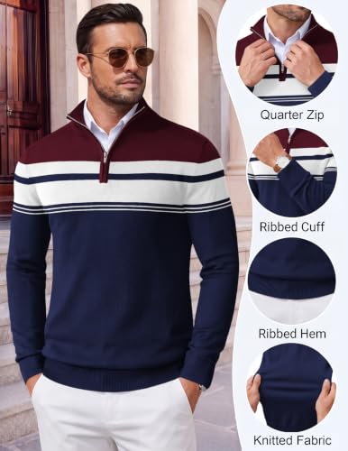 Image of COOFANDY Men's Quarter Zip Up Sweaters Slim Fit Lightweight Mock Pullover