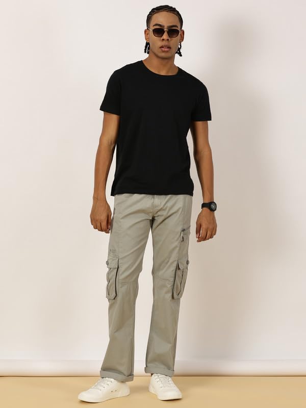 Image of BEEVEE Men's Solid Plain Cargo Pants | Mid Rise Regular Fit | 9 Functional Pockets | Stretchy Twill Lycra (97% Cotton, 3% Lycra) - Versatile Comfort for Everyday Adventures