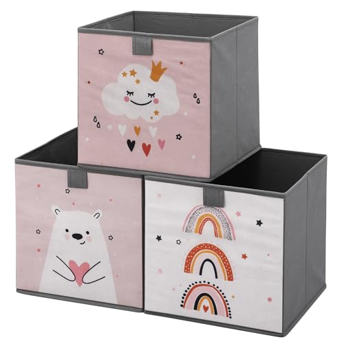 Navaris 3x Spielzeugkiste Aufbewahrungsbox Kinder - 28x28x28cm - Aufbewahrung Kinderzimmer - Aufbewahrungsbox Kinderzimmer Boxen Kinder - Toy Box Spielkiste - Tier Motiv