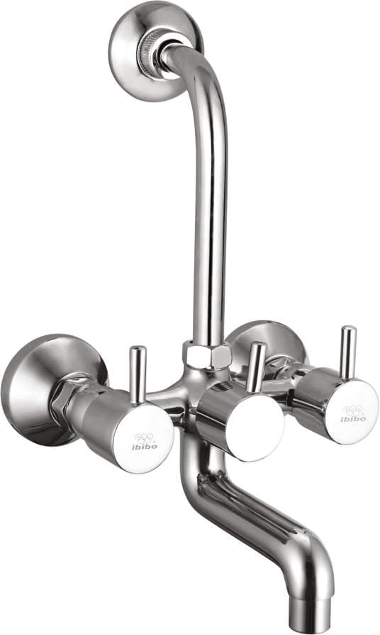 Image of Onida Ibibo Brass Wall Mixer with 115 mm Long Bend Pipe (Flora Collection) | Provision for Overhead Shower | Heavy Brass Body- Chrome finish