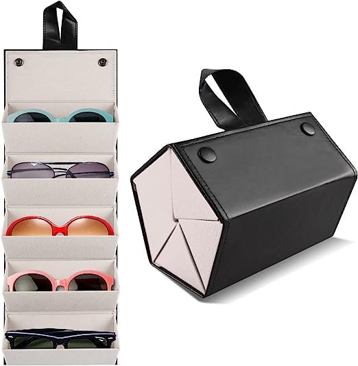 Sunglasses Organizer Case 5 Slots Multiple Pairs Eyeglasses Storage Display Travel Glasses Box (BLACK)-image-5