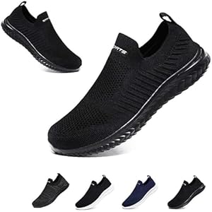 Mens Womens Slip On Trainers Casual Nordic Walking Shoes Breathable Running Shoes Nurse Work Shoes Lightweight Tennis Shoes Soft Mesh Gym Workout Sneakers