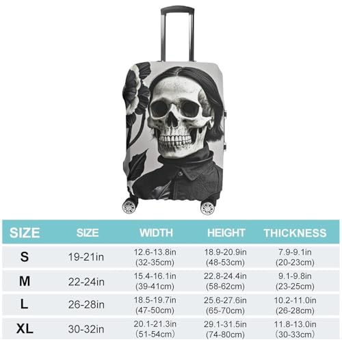 Black And White Flowers And Skull Printed Luggage Cover Protector, Fits 18-32 Inch Luggage2
