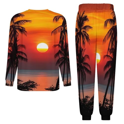 Beach Sunset Palm Tree Landscape Men’s Pajama Set Long Sleeve Top And Pants Loungewear Sleepwear Pjs Nightwear4