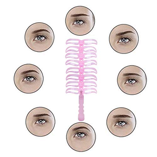 YYE Eyebrow Stencils,Eyebrow Template Stencil,Eyebrow Shaping Kit,8 Styles Reusable Eyebrow Templates Tool with Handle,for Woman(Pink)