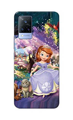 Image of PRINTFIDAA Cartoon Little Girl with Crown and Pet Animals Printed Designer Hard Case for Vivo V21 (5G) Back Cover -(e) RPM1008