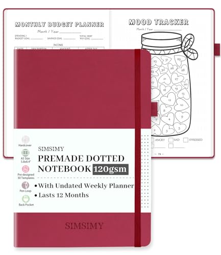 SIMSIMY Premade Dotted Journal Notebook with Bullet Templates, Pre-made Dot