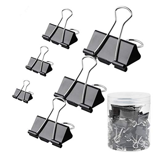 YOTINO Binder Clips Assorted Sizes, Paper Clamps with Box for Paperwork Teachers Office, Jumbo, Large, Medium, Small, Mini and Micro, 6 Sizes of Binder Clips, Total 120 pcs