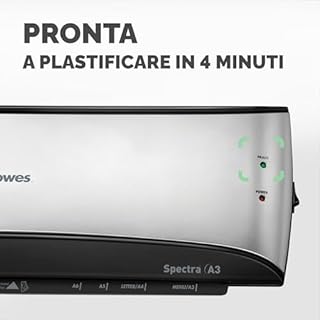 Fellowes plastificatrice Spectra A3, formato A3, fino a 125 Micron, per casa e ufficio, plastificatrice con leva di sblocco e modalità riposo, riscaldamento in 4 minuti, starter pack con 10 pouches