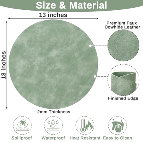 SHACOS Faux Leather 13" Round Placemats Set of 6, Green Place Mats by SHACOS - Used condition - Image 3