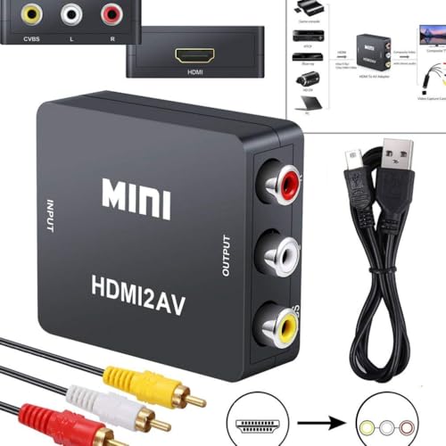 Image of HDMI /HDTV to AV /3RCA Scaler Adapter HD Video Composite Converter Box HDMI to RCA /CVSB L /R Video 1080P Mini HDMI2AV Support NTSC PAL New (White) with Cable