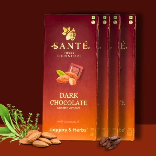 Jaggery Chocolate With Ayurvedic Herbs|Pack Of 4, Each|Roasted Almond Dark Chocolate|Vegan|No Refined Sugar|Pure Cocoa Butter|50% Dark|Healthy Chocolate,200 Grams