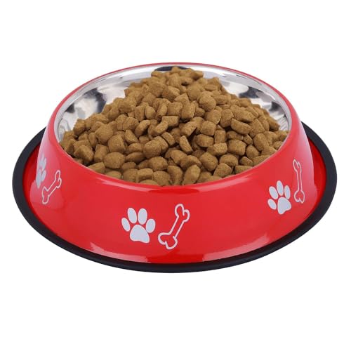 Image of Stainless Steel Paw Bone Printed Bowl for Dogs, Cats & Any Pets - 150ml - 2600ml Non-Skid Rubber Bottom Food /Water Bowl I Non-Toxic & 100% Safe for Pets (900ml)