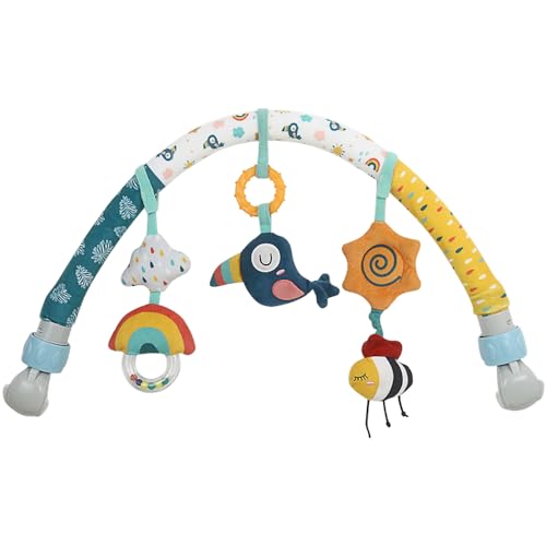 caterbee Barre de Jouets pour balançoire pour bébé, Jouet pour Poussette, Accessoire pour lit bébé et Barre d'activité pour Landau. Arche de Voyage, Jouets pour Berceau pour Tout-Petits.(Sky)
