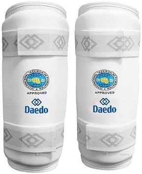 Daedo ITF Approved White Shin Guards Martial Arts Leg Protectors Lightweight Guards with Straps for Training