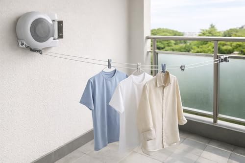 Retractable Wall-Mounted Clothes Line, 30 Metres, Twin Cable, 2 x 15m Drying Space, White - Image 6