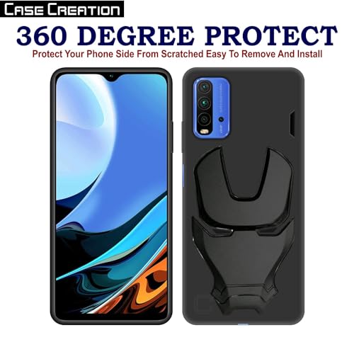 Image of COVERLY Official 3D Touch Feel Trending Avengers Logo Mask Soft Rugged Grip Iron Man Super Power Cartoon Movie Engraved Silicone Matte Back Cover for Xiaomi Redmi 9 Power 2019- Black