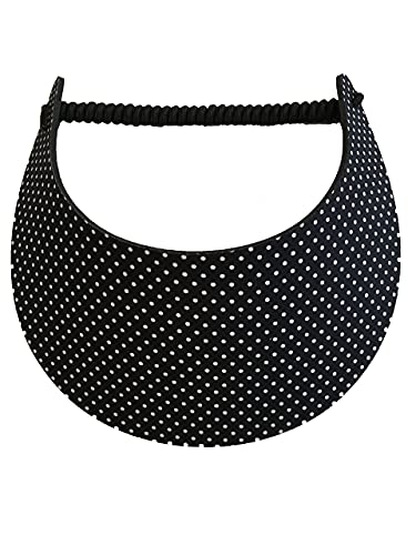 Pickleball - Fashion Fabric Foam Sun Visor for Women - Adjustable to Any Size Head - No Pressure & No Headache! | Black & White Polka Dot Design