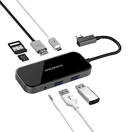 ARCANITE Premium USB-C Hub, 100 W Output, 4Kx2K HDMI, 2 USB 3.0 Type-A Ports, microSD and SD Card Reader, 3.5mm Audio Jack, Aluminium and Glass Exterior, LUCN3287