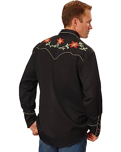 Scully Men's Floral Embroidered Vintage Long Sleeve Western Shirt Black X-Large #TOP1