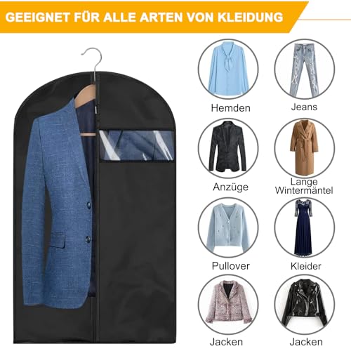 Kleidersack 120 x 60 cm, 4 Stück Kleidersäcke mit Reißverschluss, Faltbare Kleidersack Anzug, Atmungsaktive Staubdichte Mottenfest KleiderhüLle für Hemden Anzüge und Kleider