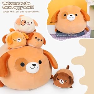 Plush Dog Pillow Mommy Stuffed Animal with 4 Babies Dogs Puppy Plushies, Super Soft Kawaii Hugging Pillow Toy Gifts for Kids Bedding Plush Dog Pillow Mommy Stuffed Animal with 4 Babies Dogs Puppy Plushies, Super Soft Kawaii Hugging Pillow Toy Gifts for Kids Bedding