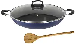 Paella Tacho N32 Antiaderente com Tampa Vidro + Colher Azul