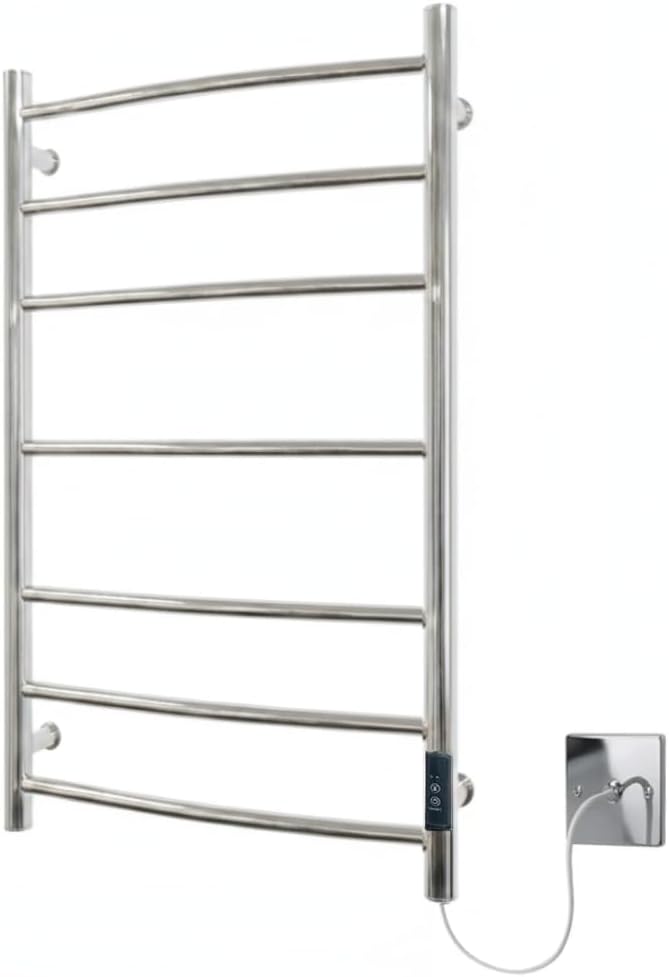 Manissa Kendal Stainless Steel Electric Heated Towel Rail 400mm W x 800mm H | Mirror Polished Finish, Towel Warmer, Bathroom, 2/4hr Timer, Towel Radiator, Energy Efficient, Wall Mounted