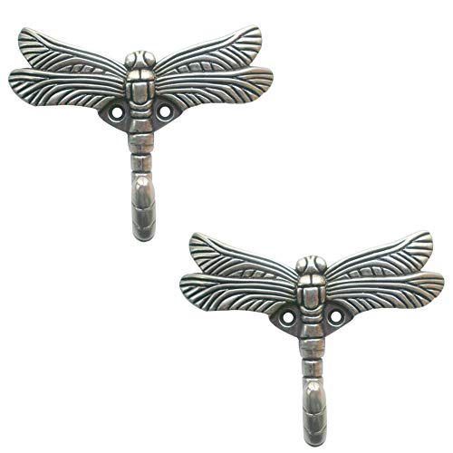 Image of Geenite 2pcs Dragonfly Coat Hooks Decorative Creativity Wall Mounted Hanger Hook for Home Handbag Key Towel Bathrobe (Ancient Silver)