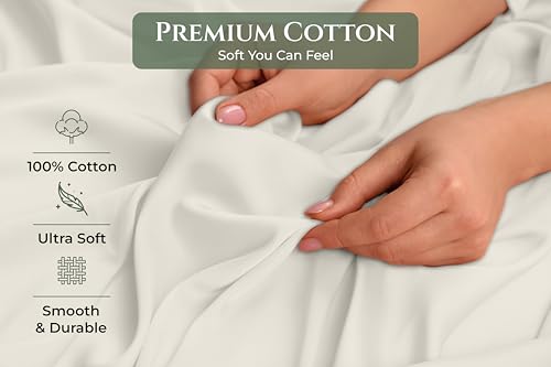 Image of Royale Linens 100% Cotton Pillow Cases Standard Size Set of 2 - Percale Pillowcase - Sand Pillow Cases Super Soft Cooling & Breathable Hotel Cotton Pillowcases, Fits Standard Pillows (20 inchx26 inch, Sand)