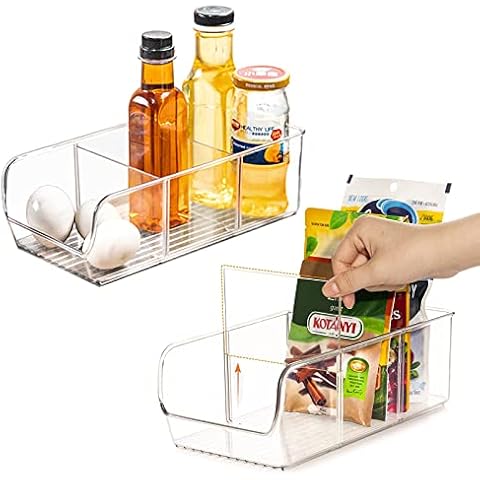 Kitchen Storage Organizer Bins with 3 Compartments,Storage Box for Fridge,Kitchen and Pantry,Clear Plastic Kitchen Organiser for Fruit,Snacks(2 Pack) Cover