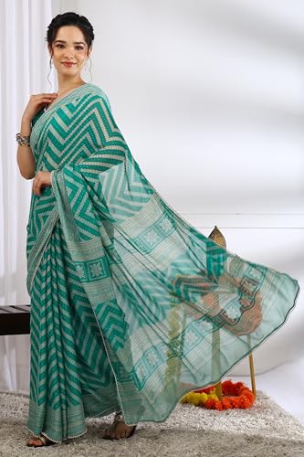 Image of MIRCHI FASHION Women Saree Leheriya Print Chiffon | Lightweight Traditional Sari for Farewell and Wedding Ceremonies with Unstitched Blouse Piece