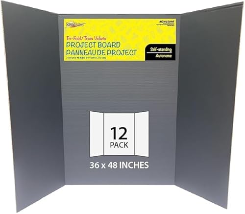 Royal Brites 1-Ply Corrugated Tri-fold Project Display Board 36" x 48", Exhibition, Presentation, & Science Fair Display Boards, Lightweight Trifold Board with Smooth Surface, Black/Kraft, Pack of 12