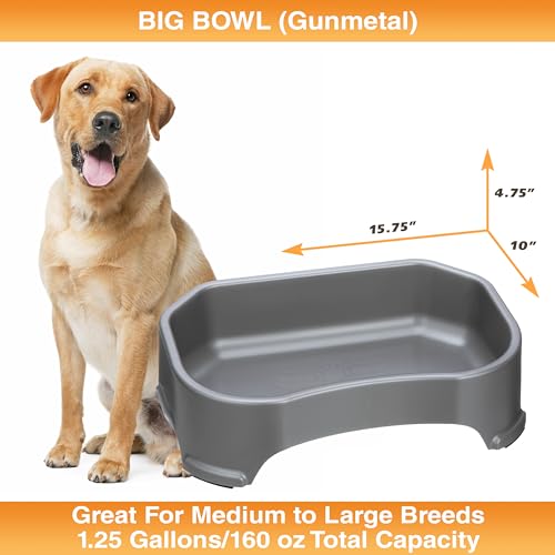Image of Neater Pet Brands Extra Large Water Bowl for Dogs, Outdoor Dog Water Bowl (1.25 Gallon XL Capacity), Big Trough Style Food Dish for Indoors or Outside, No Spill Large Dog Bowls, Gunmetal Grey