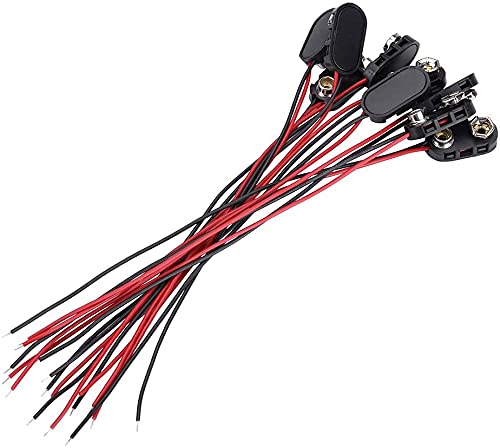 I-Type 9V Battery Connector, 9 Volt Battery Clip, 9V Battery Clip Connector with Wire and Hard Buckle Plastic Housing Pack of 10 Pcs