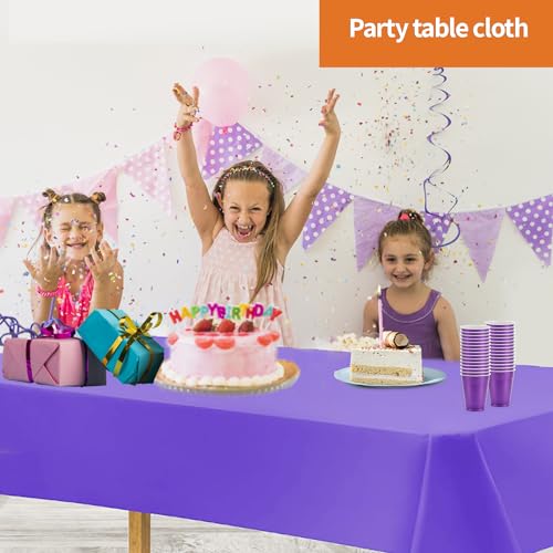 Image of Party Dimensions Purple Disposable Plastic Tablecloth for Rectangle Tables (48 Pack) Premium Decorative Table Cloths for Parties, Events & Weddings, Indoors & Outdoors, 54 x 108 inche
