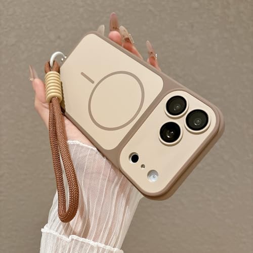 Étui iPhone 16 or en silicone magnétique avec lanière réglable