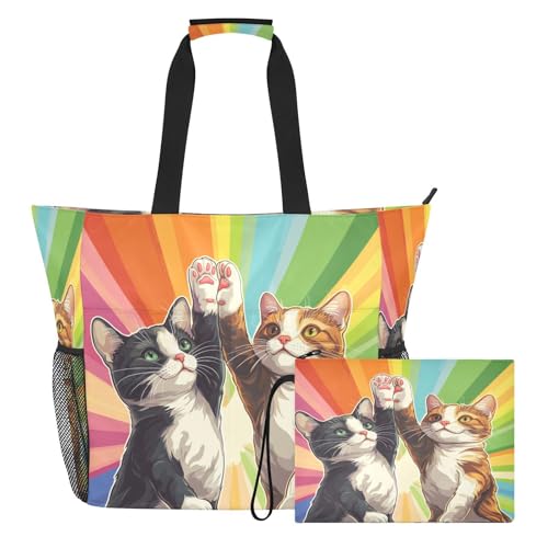 Sac de plage motif chats arc-en-ciel, le cadeau estival parfait pour petite famille