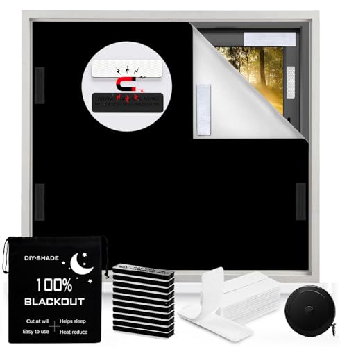 100% Blackout Blind Magnetic Window Cover 118 x 57Inch,No Drill,Cut Any Size/Shape,Portable Black Out Shades Curtains for Nursery Bedroom,Rv,Media Room with Magnetic Closure