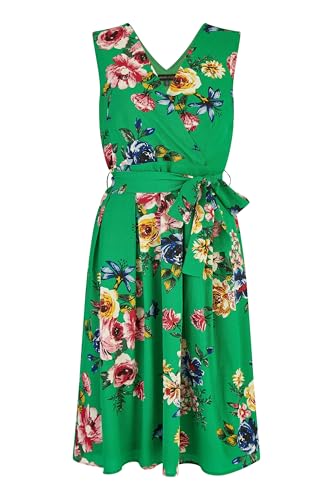 Mela London Mela Green Floral Wrap Over Midi Skater Dress 16 Green